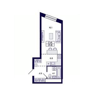 Студия квартира, строящийся дом, 32м2, 24/30 этаж