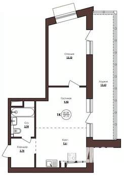1-к квартира, вторичка, 47м2, 15/23 этаж