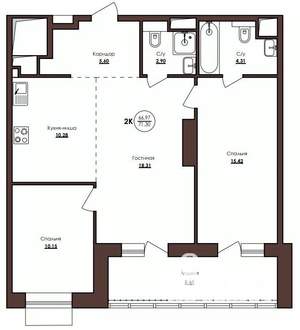 2-к квартира, строящийся дом, 71м2, 10/23 этаж