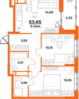 2-к квартира, вторичка, 54м2, 1/10 этаж