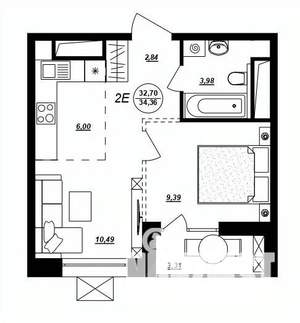 2-к квартира, строящийся дом, 34м2, 5/17 этаж