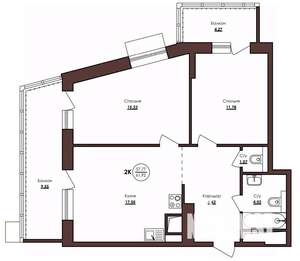 2-к квартира, строящийся дом, 62м2, 10/23 этаж