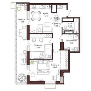 2-к квартира, вторичка, 70м2, 18/23 этаж