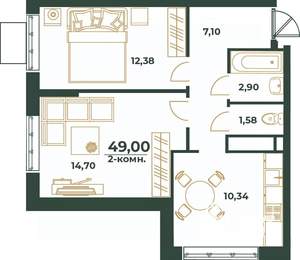 2-к квартира, вторичка, 49м2, 24/24 этаж