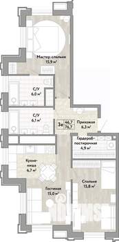 3-к квартира, вторичка, 77м2, 9/21 этаж