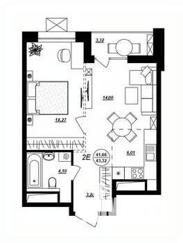 2-к квартира, строящийся дом, 43м2, 11/17 этаж