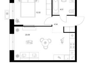 1-к квартира, вторичка, 44м2, 6/10 этаж