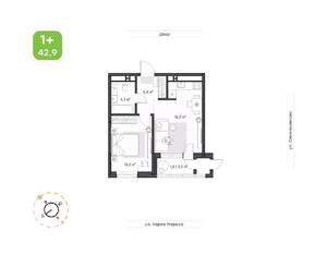 1-к квартира, вторичка, 43м2, 21/24 этаж