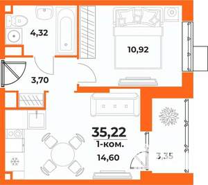 1-к квартира, вторичка, 35м2, 9/10 этаж