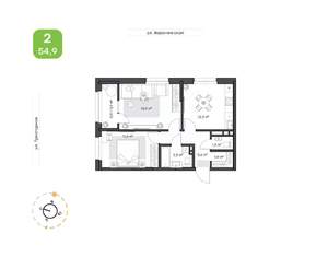 2-к квартира, вторичка, 55м2, 3/16 этаж
