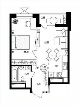 2-к квартира, строящийся дом, 43м2, 10/17 этаж
