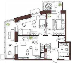 2-к квартира, вторичка, 61м2, 3/23 этаж