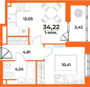 1-к квартира, вторичка, 34м2, 1/10 этаж