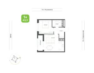 1-к квартира, вторичка, 44м2, 6/9 этаж