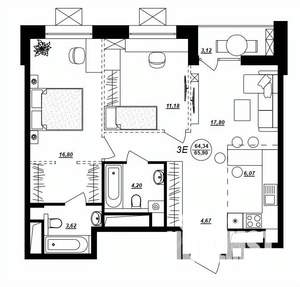 3-к квартира, строящийся дом, 66м2, 3/17 этаж
