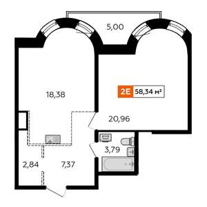 1-к квартира, вторичка, 59м2, 3/25 этаж
