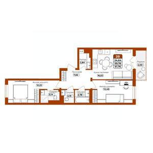 2-к квартира, вторичка, 62м2, 4/12 этаж