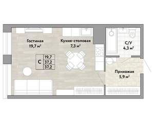 1-к квартира, строящийся дом, 37м2, 9/22 этаж