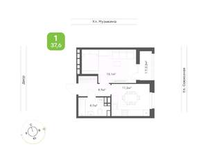 1-к квартира, вторичка, 38м2, 5/9 этаж