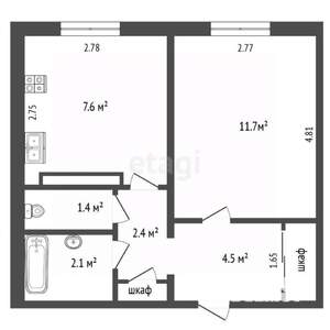 1-к квартира, вторичка, 32м2, 2/5 этаж