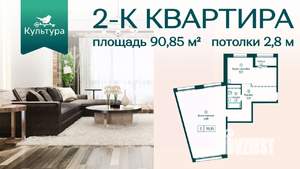 2-к квартира, вторичка, 91м2, 8/20 этаж