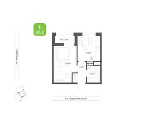 1-к квартира, вторичка, 35м2, 3/9 этаж