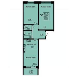 3-к квартира, строящийся дом, 59м2, 5/10 этаж