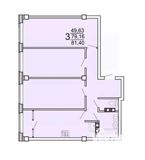 3-к квартира, строящийся дом, 84м2, 23/25 этаж