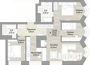 4-к квартира, вторичка, 78м2, 22/22 этаж