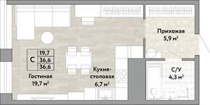 Студия квартира, вторичка, 37м2, 15/22 этаж