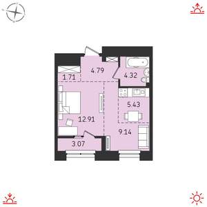 2-к квартира, вторичка, 41м2, 19/19 этаж