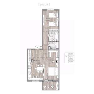 2-к квартира, строящийся дом, 64м2, 2/6 этаж