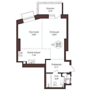 1-к квартира, вторичка, 44м2, 2/23 этаж