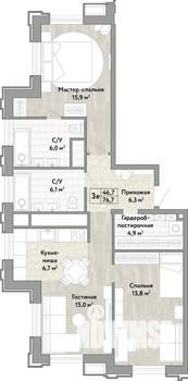 3-к квартира, вторичка, 77м2, 7/21 этаж