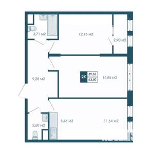 3-к квартира, строящийся дом, 64м2, 14/17 этаж