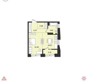 1-к квартира, вторичка, 43м2, 13/19 этаж