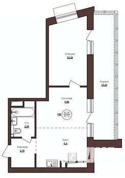 1-к квартира, строящийся дом, 47м2, 12/23 этаж