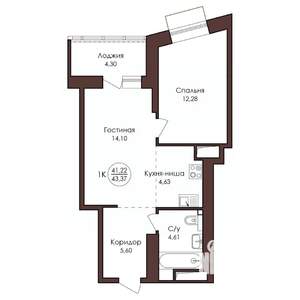 1-к квартира, вторичка, 43м2, 3/23 этаж