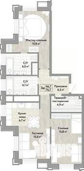3-к квартира, вторичка, 77м2, 8/21 этаж