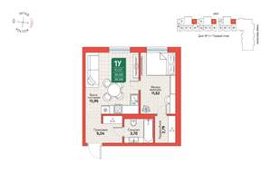 1-к квартира, вторичка, 38м2, 1/12 этаж