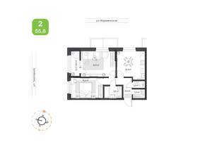 2-к квартира, вторичка, 56м2, 2/16 этаж