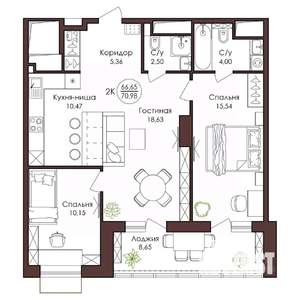 2-к квартира, вторичка, 71м2, 17/23 этаж