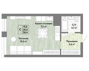 1-к квартира, строящийся дом, 36м2, 4/22 этаж