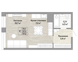 1-к квартира, строящийся дом, 37м2, 11/22 этаж
