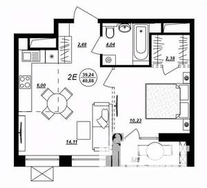 2-к квартира, строящийся дом, 41м2, 3/17 этаж