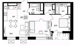 3-к квартира, строящийся дом, 62м2, 6/17 этаж