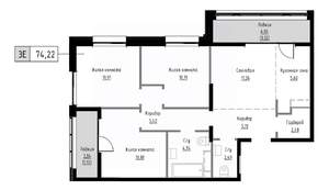 3-к квартира, вторичка, 74м2, 4/9 этаж