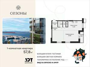 1-к квартира, вторичка, 58м2, 5/15 этаж