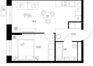 1-к квартира, вторичка, 37м2, 5/10 этаж