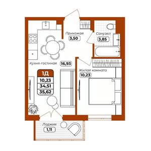 1-к квартира, вторичка, 36м2, 3/12 этаж